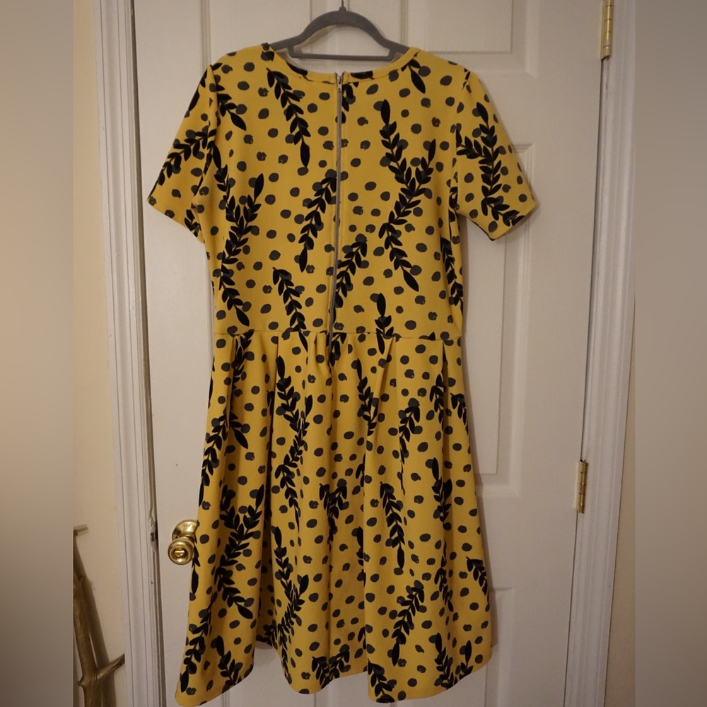 LuLaRoe Yellow Dress with Black Leaf Pattern